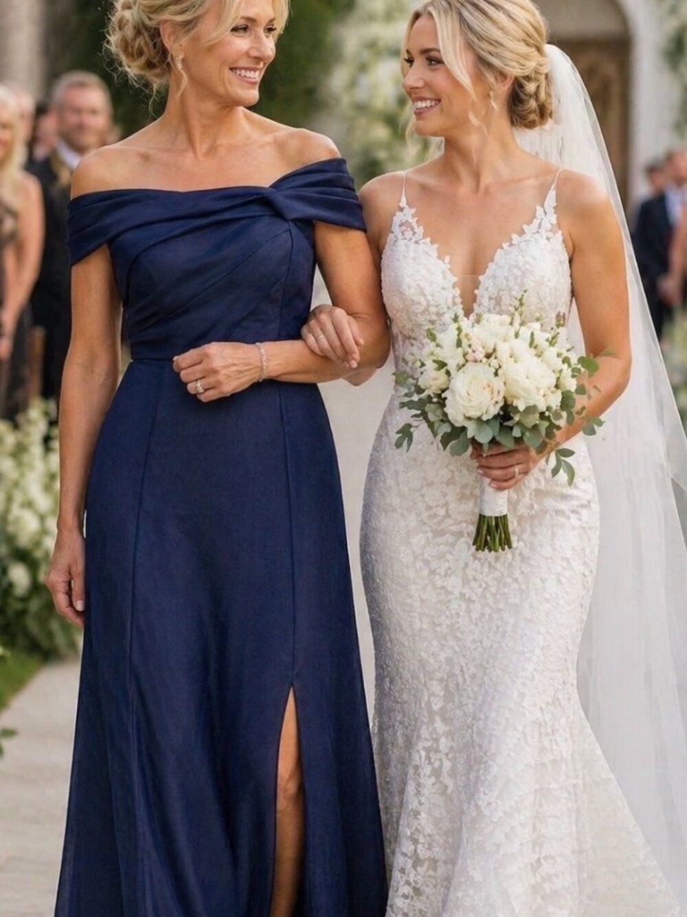 NWT JS Collections Isadora Off-the-Shoulder Textured Chiffon Navy Blue Gown. 6